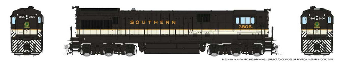 GE U33C High Nose - Standard DC -- Southern Railway #3809 (Tuxedo, black, imitation aluminum, gold)