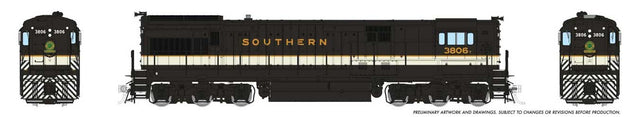 GE U33C High Nose - Standard DC -- Southern Railway #3809 (Tuxedo, black, imitation aluminum, gold)