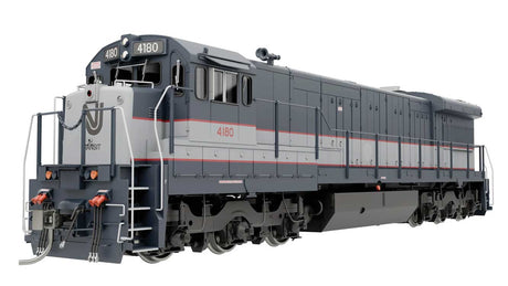 GE U34CH - Standard DC -- NJ Transit #4180 (Bluebird, blue, silver, red, Nose Logo)-1