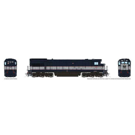 GE U34CH - Standard DC -- NJ Transit #4180 (Bluebird, blue, silver, red, Nose Logo)-3