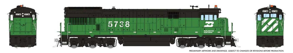 GE U33C Low Nose - Sound and DCC -- Burlington Northern #5738 (Cascade Green, black, white)