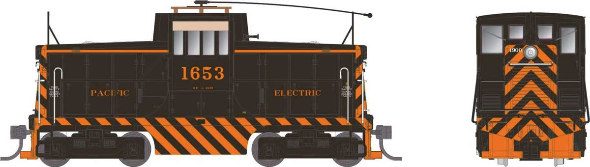 GE 44-Tonner - Sound and DCC -- Pacific Electric Railway #1652 (Tiger Stripe with Trolley Pole, black, orang