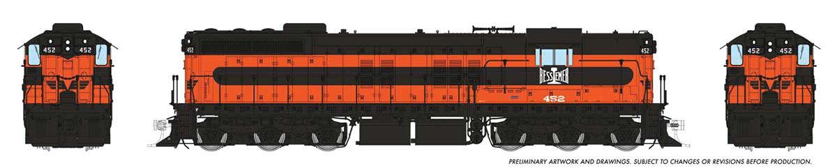 EMD SD7 High Nose - Standard DC -- Bessemer & Lake Erie #452 (Early, orange, black)