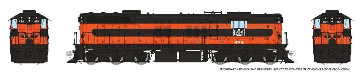 EMD SD7 High Nose - Standard DC -- Bessemer & Lake Erie #454 (Early, orange, black)