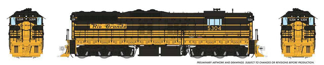 EMD SD7 High Nose - Standard DC -- Denver & Rio Grande Western #5304 (Bumblebee, black, yellow)