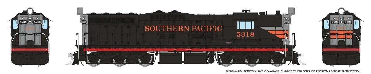 EMD SD7 High Nose - Standard DC -- Southern Pacific #5318 (Black Widow, black, silver, orange, red)