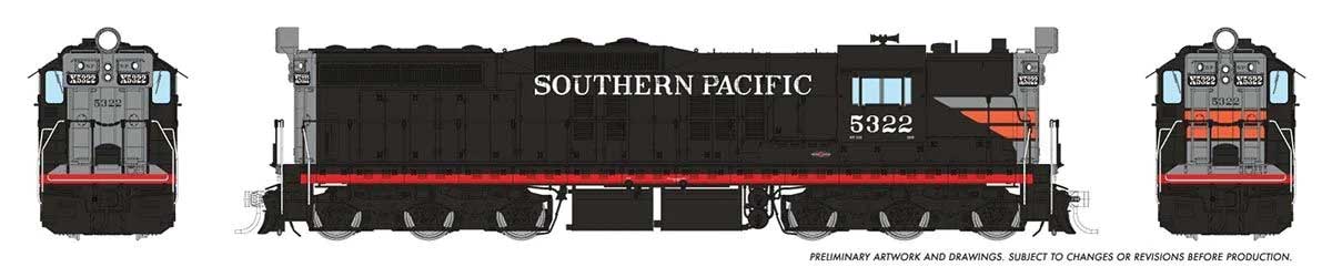 EMD SD7 High Nose - Standard DC -- Southern Pacific #5322 (Black Widow, black, silver, orange, red)