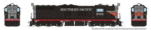 EMD SD7 High Nose - Standard DC -- Southern Pacific #5322 (Black Widow, black, silver, orange, red)