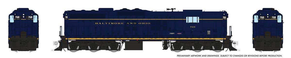 EMD SD9 High Nose - Standard DC -- Baltimore & Ohio #768 (blue, yellow; Roman Lettering)