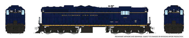 EMD SD9 High Nose - Standard DC -- Baltimore & Ohio #768 (blue, yellow; Roman Lettering)
