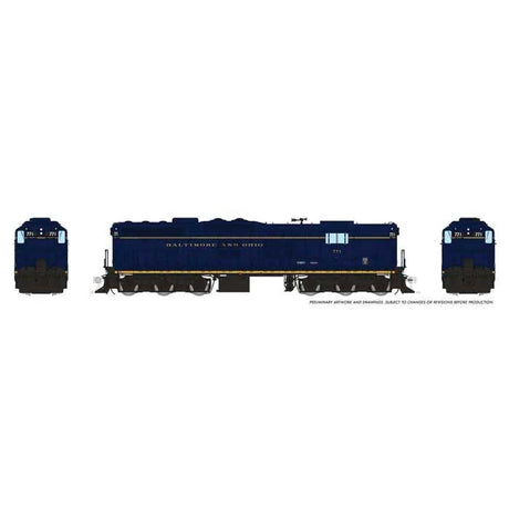 EMD SD9 High Nose - Standard DC -- Baltimore & Ohio #771 (blue, yellow, Roman Lettering)
