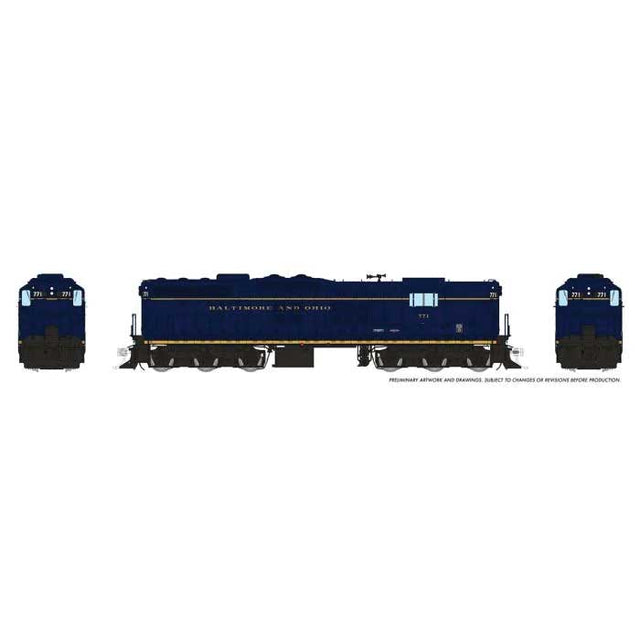 EMD SD9 High Nose - Standard DC -- Baltimore & Ohio #771 (blue, yellow, Roman Lettering)