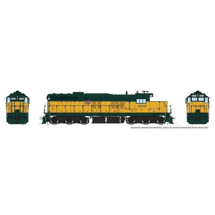 EMD SD9 Low Nose - Standard DC -- Chicago & North Western #6605 (yellow, green)
