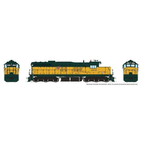 EMD SD9 Low Nose - Standard DC -- Chicago & North Western #6605 (yellow, green)