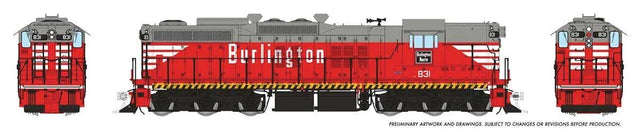EMD SD9 High Nose - Standard DC -- Chicago, Burlington & Quincy #831 (Chinese Red, gray, white)