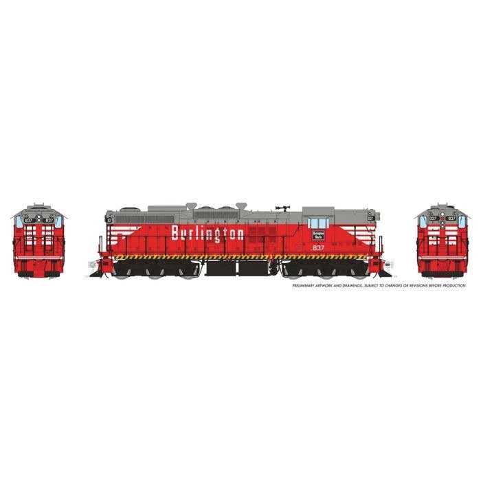 EMD SD9 High Nose - Standard DC -- Chicago, Burlington & Quincy #837 (Chinese Red, gray, white)