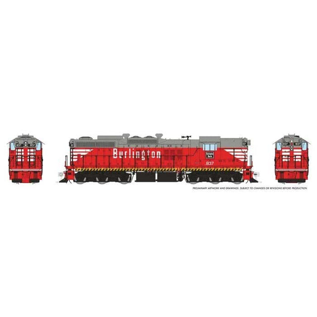 EMD SD9 High Nose - Standard DC -- Chicago, Burlington & Quincy #837 (Chinese Red, gray, white)