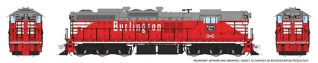 EMD SD9 High Nose - Standard DC -- Chicago, Burlington & Quincy #840 (Chinese Red, gray, white)
