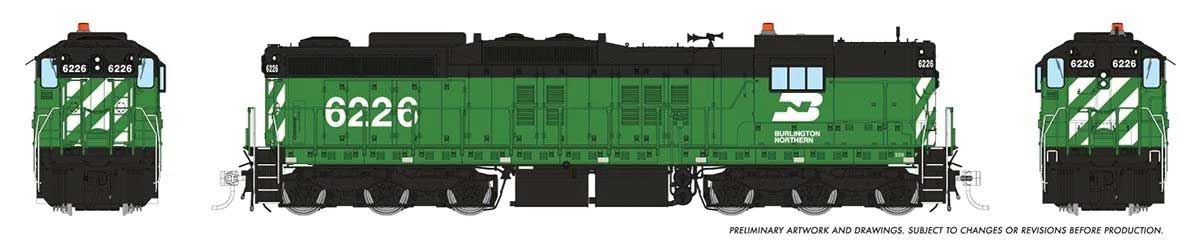 EMD SD9 High Nose - Standard DC -- Burlington Northern #6226 (Cascade Green, black, white)