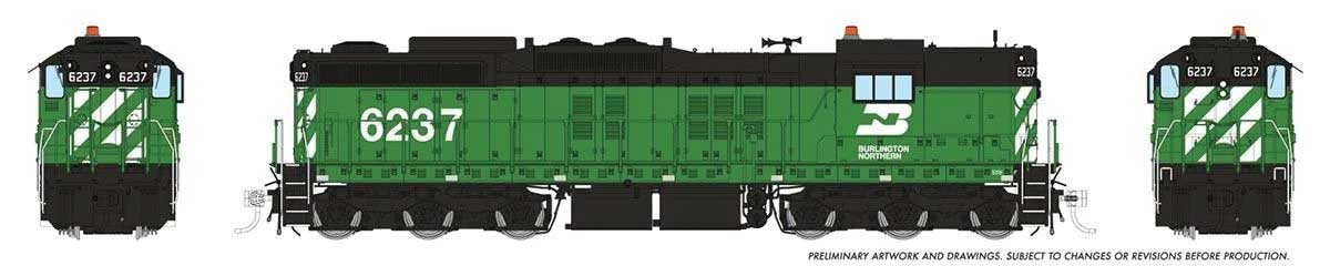 EMD SD9 High Nose - Standard DC -- Burlington Northern #6237 (Cascade Green, black, white)