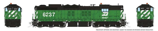 EMD SD9 High Nose - Standard DC -- Burlington Northern #6237 (Cascade Green, black, white)
