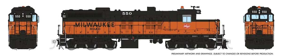 EMD SD10 Low Nose - Standard DC -- Milwaukee Road #550 (orange, black, Billboard Lettering)