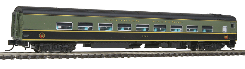The Panorama Line(TM) Dayniter Leg-Rest Coach w/Interior Light - Ready to Run -- Canadian National #5702 (1954 Scheme, green, black)