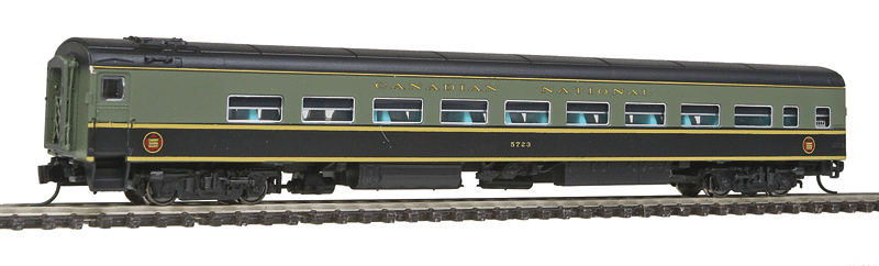 The Panorama Line(TM) Dayniter Leg-Rest Coach w/Interior Light - Ready to Run -- Canadian National #5723 (1954 Scheme, green, black)