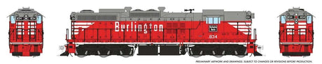 EMD SD9 High Nose - ESU LokSound and DCC -- Chicago, Burlington & Quincy #834 (Chinese Red, gray, white)