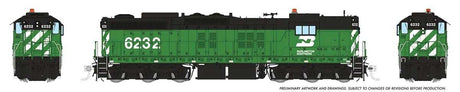 EMD SD9 High Nose - ESU LokSound and DCC -- Burlington Northern #6232 (Cascade Green, black, white)