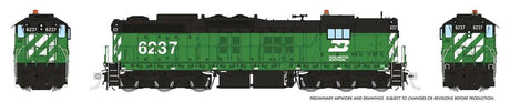 EMD SD9 High Nose - ESU LokSound and DCC -- Burlington Northern #6237 (Cascade Green, black, white)