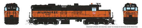EMD SD10 Low Nose - ESU LokSound and DCC -- Milwaukee Road #550 (orange, black; Billboard Lettering)