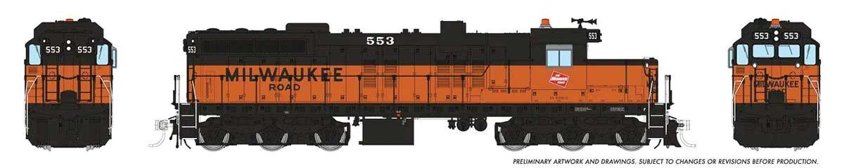 EMD SD10 Low Nose - ESU LokSound and DCC -- Milwaukee Road #553 (orange, black; Billboard Lettering)
