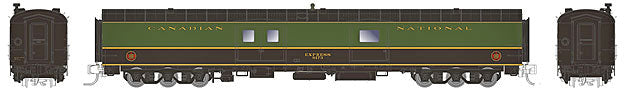73' Smooth Side Baggage-Express w/6-Wheel Trucks - Ready to Run Panorama Line -- Canadian National No Number (1954 green, black; Standard Ends)