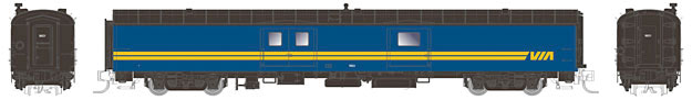 73' Smooth Side Baggage-Express w/41-BN0-11 - Ready to Run - Panorama Line -- Via Rail Canada #9601 (blue, yellow, End Doors)