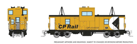 Angus Shops Wide Vision Caboose with Lights - Ready to Run -- Canadian Pacific #434609 (yellow, black, white, Multimark Logo)