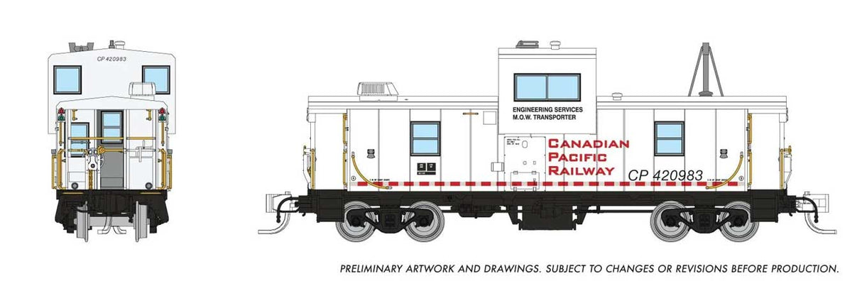 Angus Shops Wide Vision Caboose with Lights - Ready to Run -- Canadian Pacific #420983 (white, Engineering Dept. Scheme)