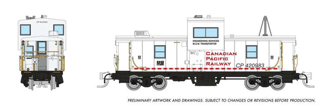 Angus Shops Wide Vision Caboose with Lights - Ready to Run -- Canadian Pacific #420983 (white, Engineering Dept. Scheme)