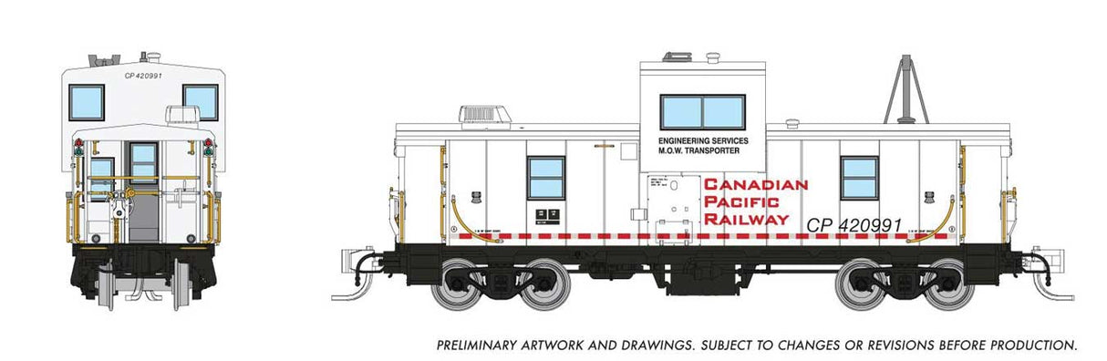 Angus Shops Wide Vision Caboose with Lights - Ready to Run -- Canadian Pacific #420991 (white, Engineering Dept. Scheme)