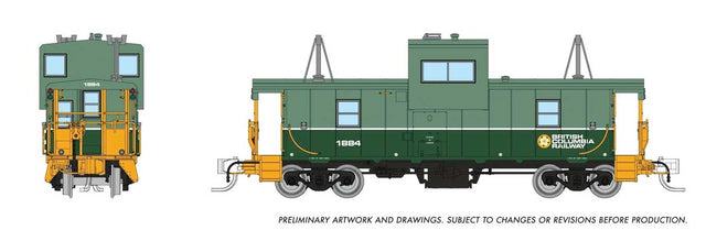 Angus Shops Wide Vision Caboose with Lights - Ready to Run -- BC Rail #1884 (2-Tone Green)