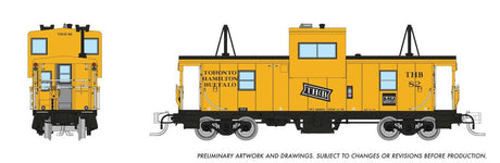 Angus Shops Wide Vision Caboose with Lights - Ready to Run -- Toronto, Hamilton & Buffalo #82 (yellow, black, Bowtie Logo)