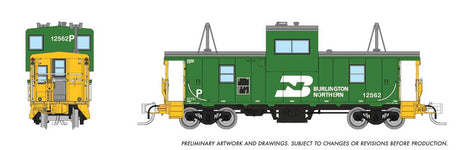 Angus Shops Wide Vision Caboose with Lights - Ready to Run -- Burlington Northern #12562 (Cascade Green, white, yellow)