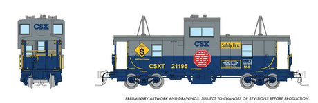 Angus Shops Wide Vision Caboose with Lights - Ready to Run -- CSX #21195 (Safety First, blue, gray)