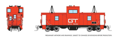 Angus Shops Wide Vision Caboose with Lights - Ready to Run -- Grand Trunk Western #79052 (red, white)