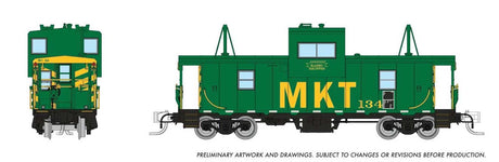 Angus Shops Wide Vision Caboose with Lights - Ready to Run -- Missouri-Kansas-Texas #134 (green, yellow)