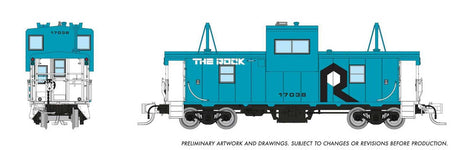 Angus Shops Wide Vision Caboose with Lights - Ready to Run -- Rock Island #17038 (blue, white, black)