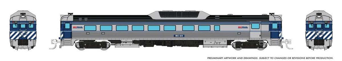 Budd RDC-2 Phase 2 - Sound and DCC -- BC Rail #BC-23 (stainless, blue, white)