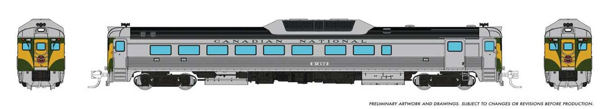 Budd RDC-2 Phase 2 - Sound and DCC -- Canadian National #D202 (As-Delivered, stainless, green, yellow)