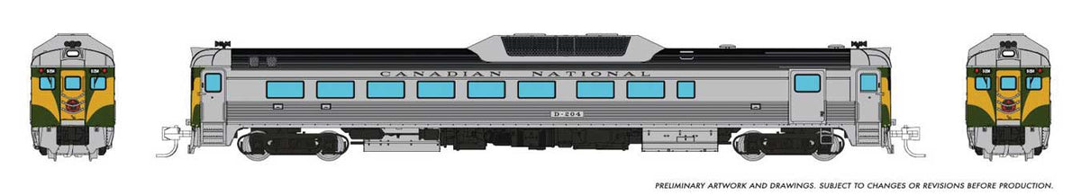Budd RDC-2 Phase 2 - Sound and DCC -- Canadian National #D204 (As-Delivered, stainless, green, yellow)