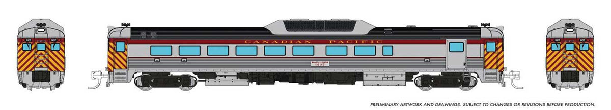 Budd RDC-2 Phase 2 - Sound and DCC -- Canadian Pacific #9107 (stainless, maroon, yellow)